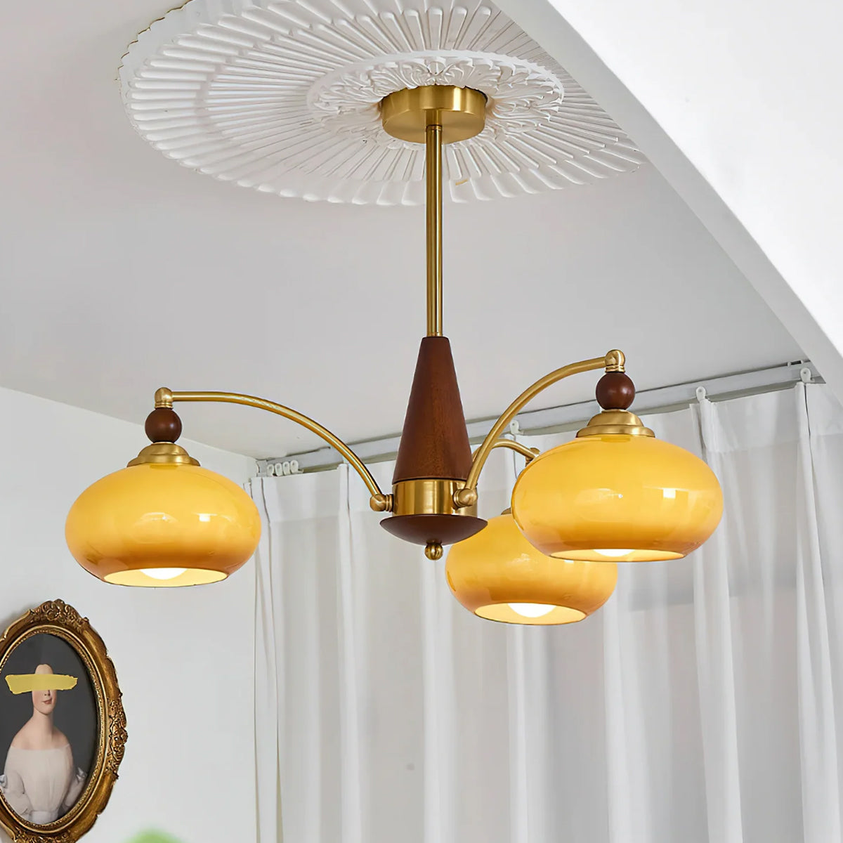 Retro Calliope Kroonluchter – Metalen Hanglamp met Glazen Kappen – 3, 5 of 8 Lichtpunten – Klassiek Vintage Design voor Eetkamer en Woonkamer