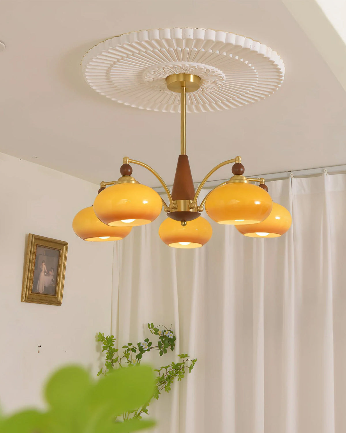 Retro Calliope Kroonluchter – Metalen Hanglamp met Glazen Kappen – 3, 5 of 8 Lichtpunten – Klassiek Vintage Design voor Eetkamer en Woonkamer