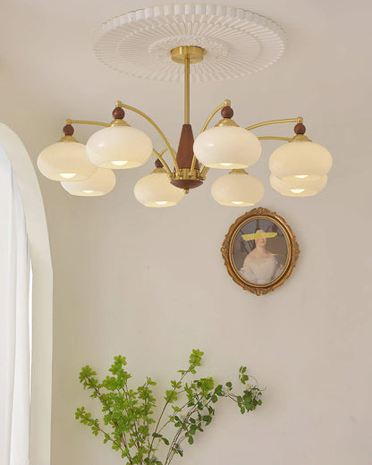 Retro Calliope Kroonluchter – Metalen Hanglamp met Glazen Kappen – 3, 5 of 8 Lichtpunten – Klassiek Vintage Design voor Eetkamer en Woonkamer
