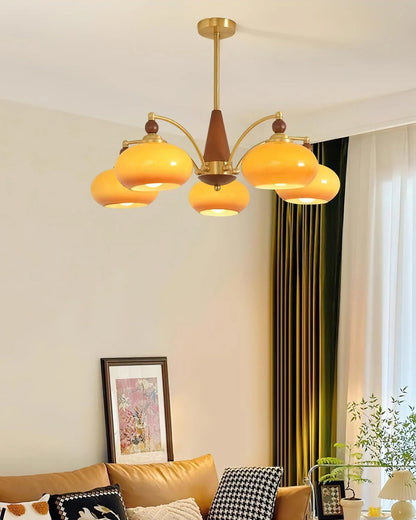 Retro Calliope Kroonluchter – Metalen Hanglamp met Glazen Kappen – 3, 5 of 8 Lichtpunten – Klassiek Vintage Design voor Eetkamer en Woonkamer