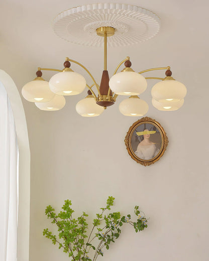 Retro Calliope Kroonluchter – Metalen Hanglamp met Glazen Kappen – 3, 5 of 8 Lichtpunten – Klassiek Vintage Design voor Eetkamer en Woonkamer