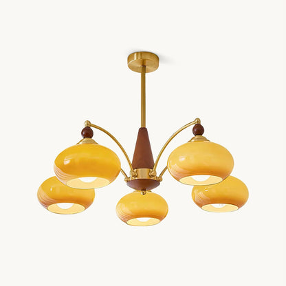 Retro Calliope Kroonluchter – Metalen Hanglamp met Glazen Kappen – 3, 5 of 8 Lichtpunten – Klassiek Vintage Design voor Eetkamer en Woonkamer