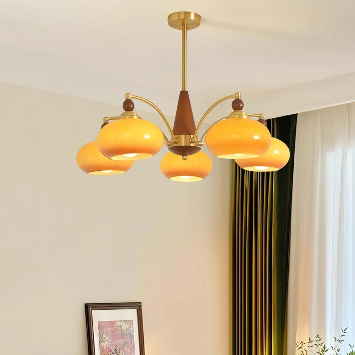 Retro Calliope Kroonluchter – Metalen Hanglamp met Glazen Kappen – 3, 5 of 8 Lichtpunten – Klassiek Vintage Design voor Eetkamer en Woonkamer