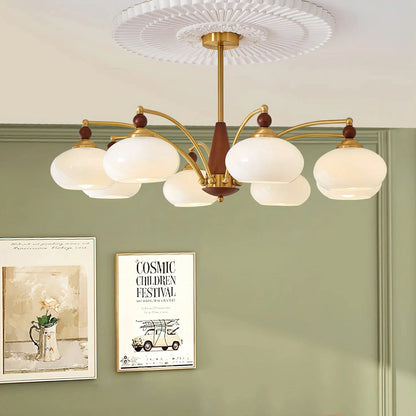 Retro Calliope Kroonluchter – Metalen Hanglamp met Glazen Kappen – 3, 5 of 8 Lichtpunten – Klassiek Vintage Design voor Eetkamer en Woonkamer
