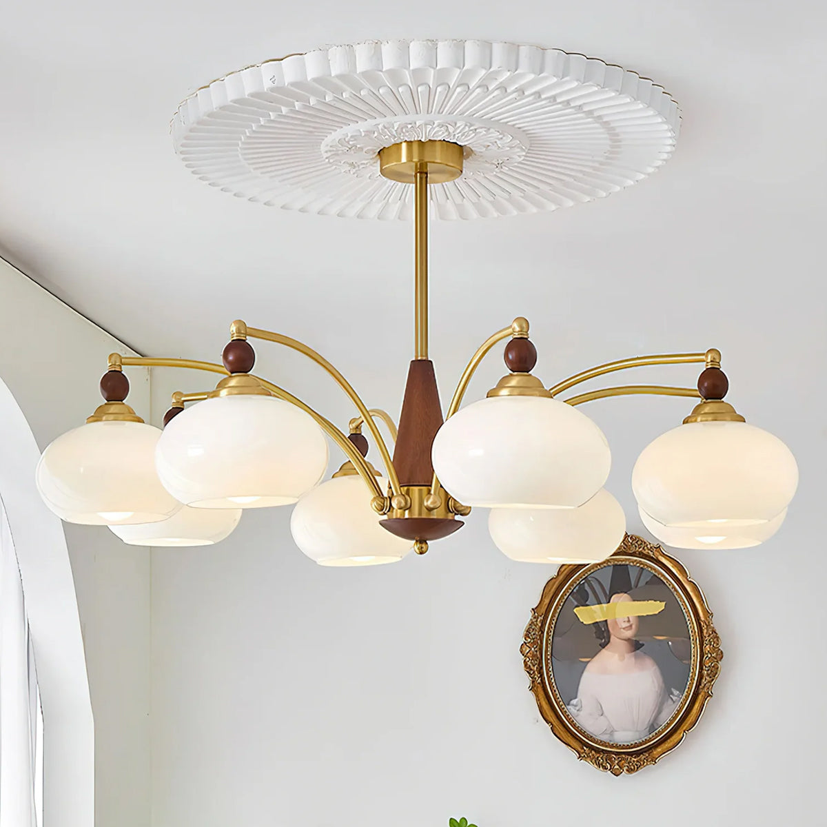 Retro Calliope Kroonluchter – Metalen Hanglamp met Glazen Kappen – 3, 5 of 8 Lichtpunten – Klassiek Vintage Design voor Eetkamer en Woonkamer