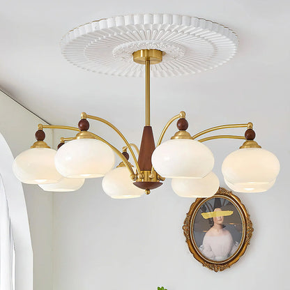 Retro Calliope Kroonluchter – Metalen Hanglamp met Glazen Kappen – 3, 5 of 8 Lichtpunten – Klassiek Vintage Design voor Eetkamer en Woonkamer