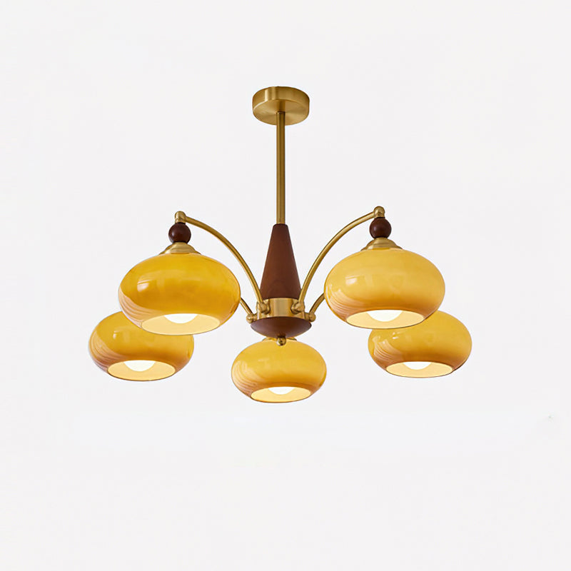 Retro Calliope Kroonluchter – Metalen Hanglamp met Glazen Kappen – 3, 5 of 8 Lichtpunten – Klassiek Vintage Design voor Eetkamer en Woonkamer