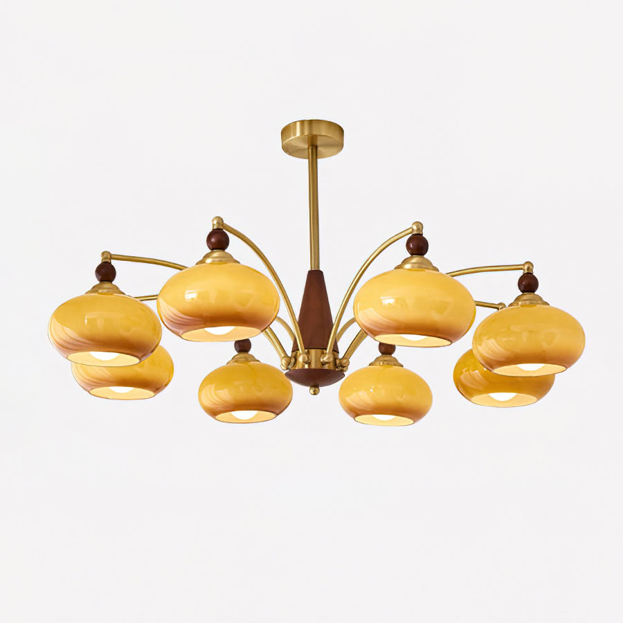 Retro Calliope Kroonluchter – Metalen Hanglamp met Glazen Kappen – 3, 5 of 8 Lichtpunten – Klassiek Vintage Design voor Eetkamer en Woonkamer