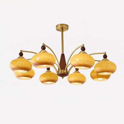 Retro Calliope Kroonluchter – Metalen Hanglamp met Glazen Kappen – 3, 5 of 8 Lichtpunten – Klassiek Vintage Design voor Eetkamer en Woonkamer