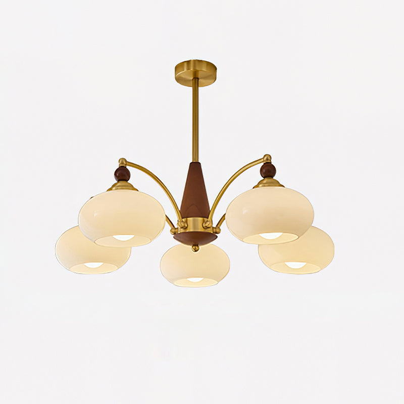 Retro Calliope Kroonluchter – Metalen Hanglamp met Glazen Kappen – 3, 5 of 8 Lichtpunten – Klassiek Vintage Design voor Eetkamer en Woonkamer