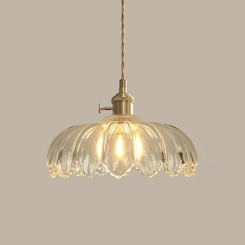 Retro Hanglamp met Bloembladkap en Messing Armatuur – Vintage Elegantie in Zes Glaskleuren – Enkele of Drievoudige Lichtpunten