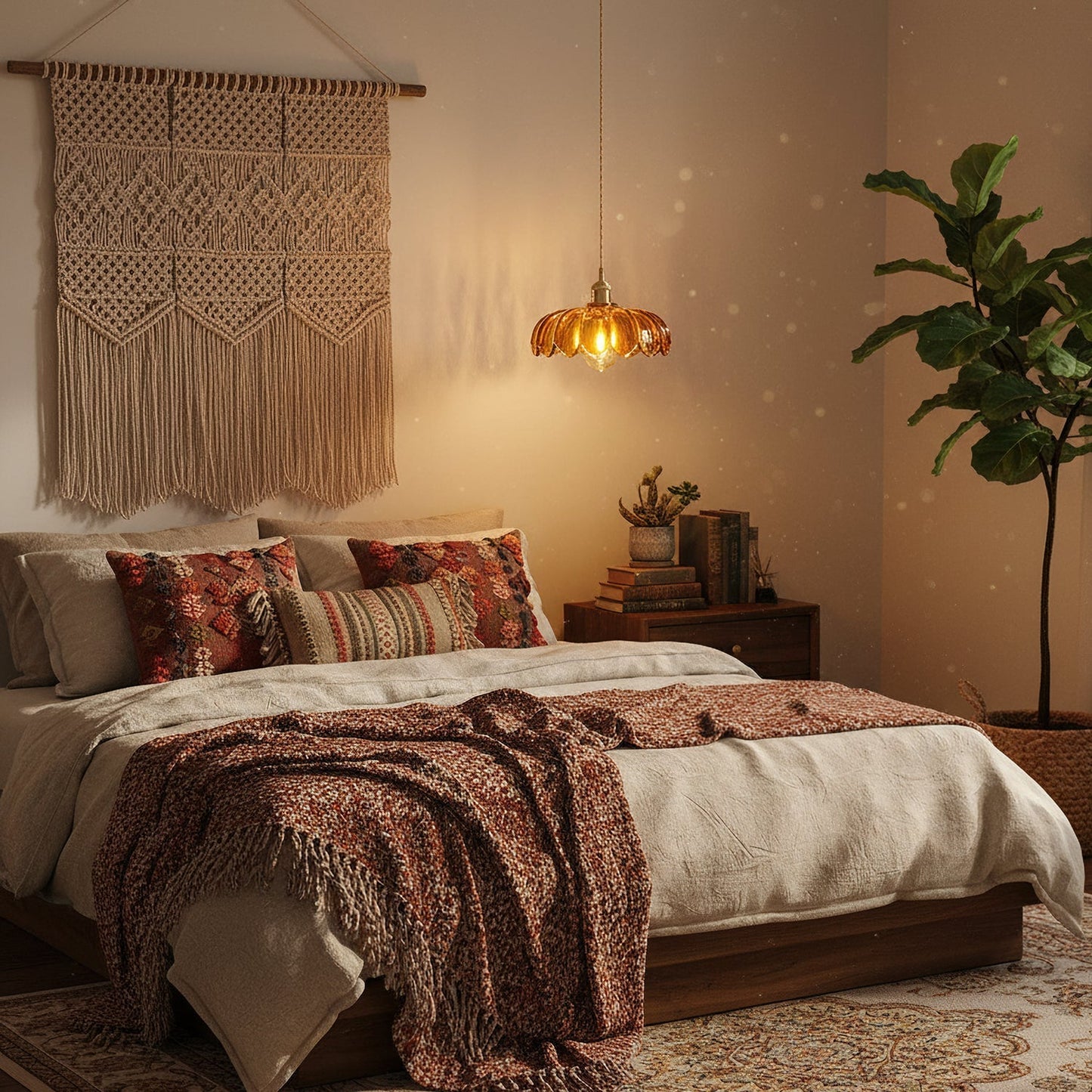 Retro Hanglamp met Bloembladkap en Messing Armatuur – Vintage Elegantie in Zes Glaskleuren – Enkele of Drievoudige Lichtpunten