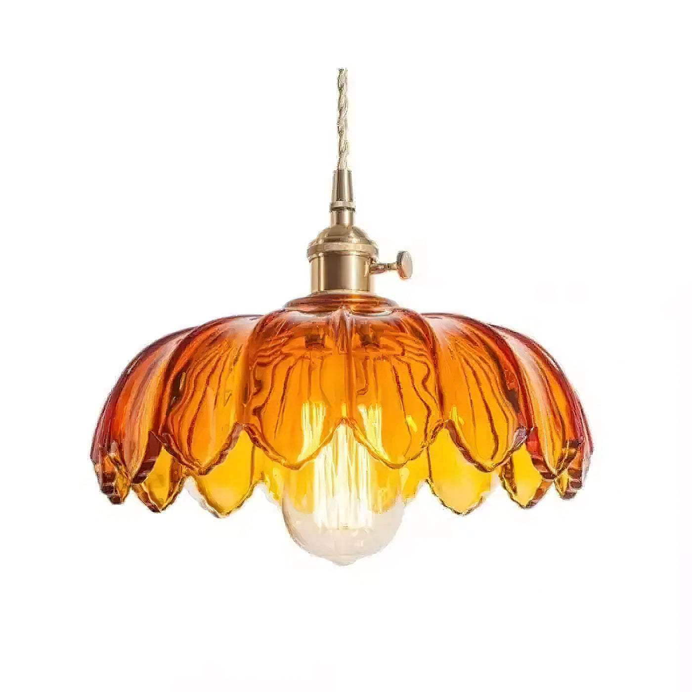 Retro Hanglamp met Bloembladkap en Messing Armatuur – Vintage Elegantie in Zes Glaskleuren – Enkele of Drievoudige Lichtpunten