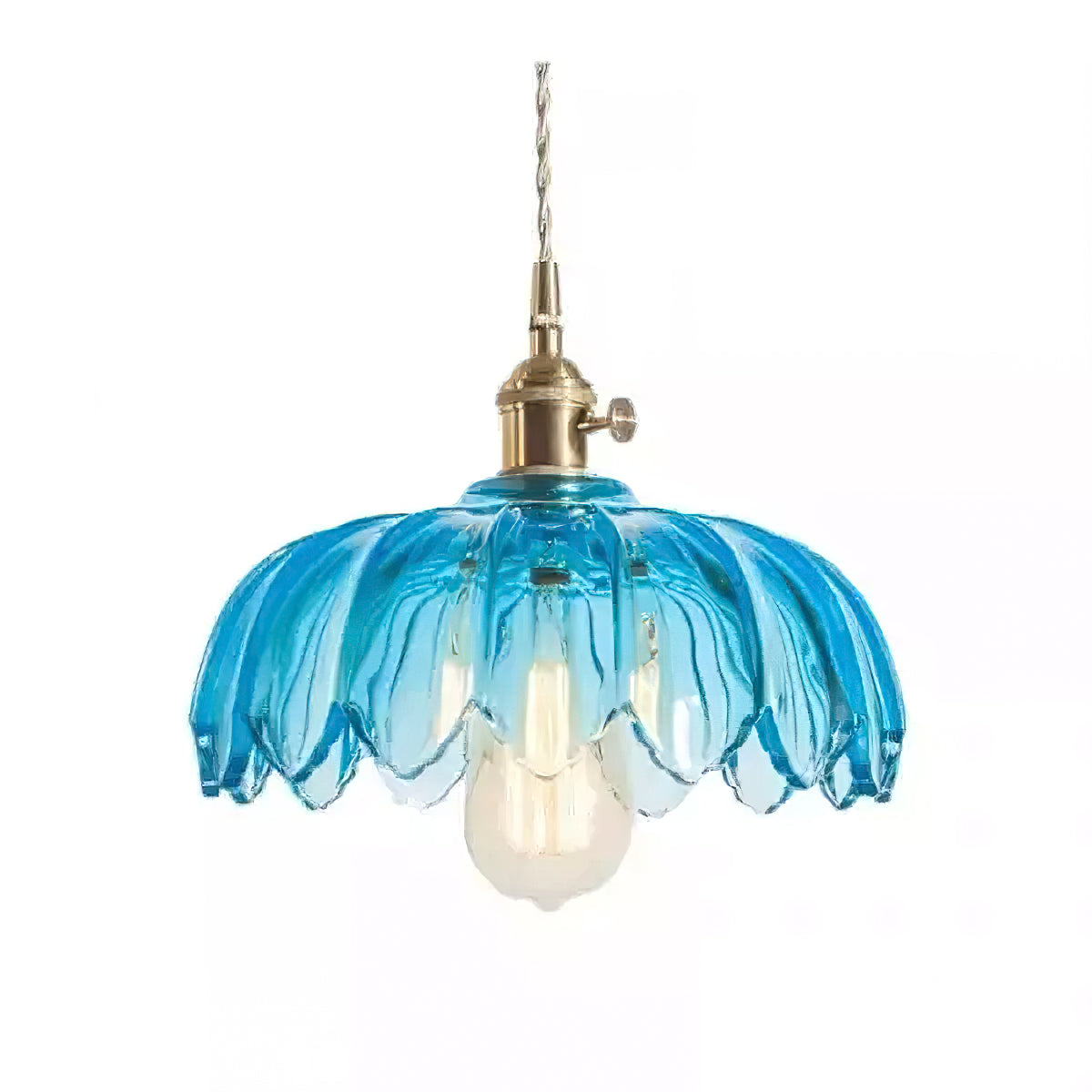 Retro Hanglamp met Bloembladkap en Messing Armatuur – Vintage Elegantie in Zes Glaskleuren – Enkele of Drievoudige Lichtpunten