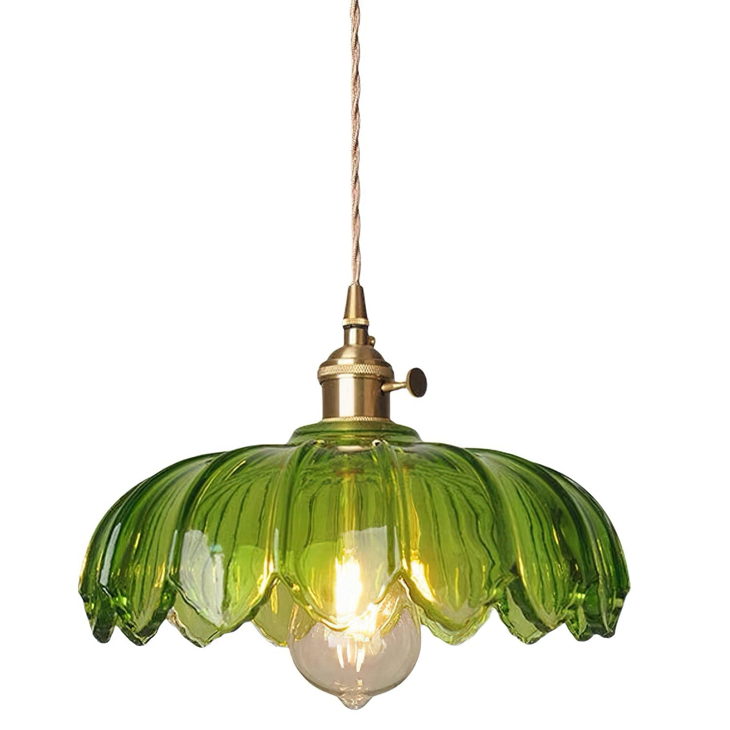 Retro Hanglamp met Bloembladkap en Messing Armatuur – Vintage Elegantie in Zes Glaskleuren – Enkele of Drievoudige Lichtpunten