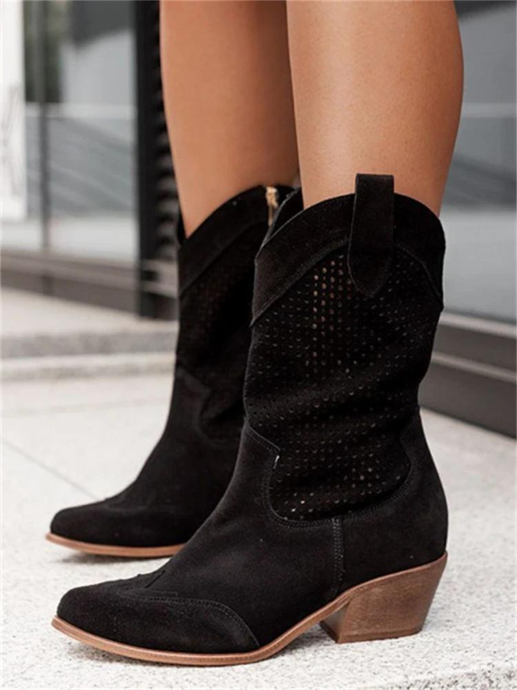 Leren Laarzen Dames Halflang Cowboystijl Comfortvoering Beige Bruin Zwart Wit Western Look