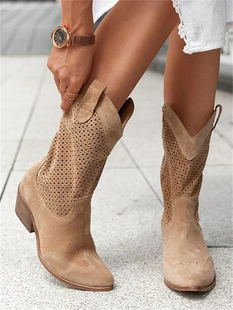 Dames Cowboylaarzen Comfortabel Met Blokhak Elicia → Dames Cowboylaarzen Comfortabel Blokhak Laarzen