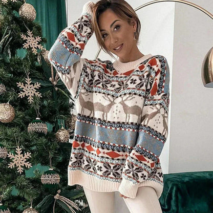 Dames Kersttrui Rendier Motief Warm Oversized Kerstmuts Trui - StudioMarella
