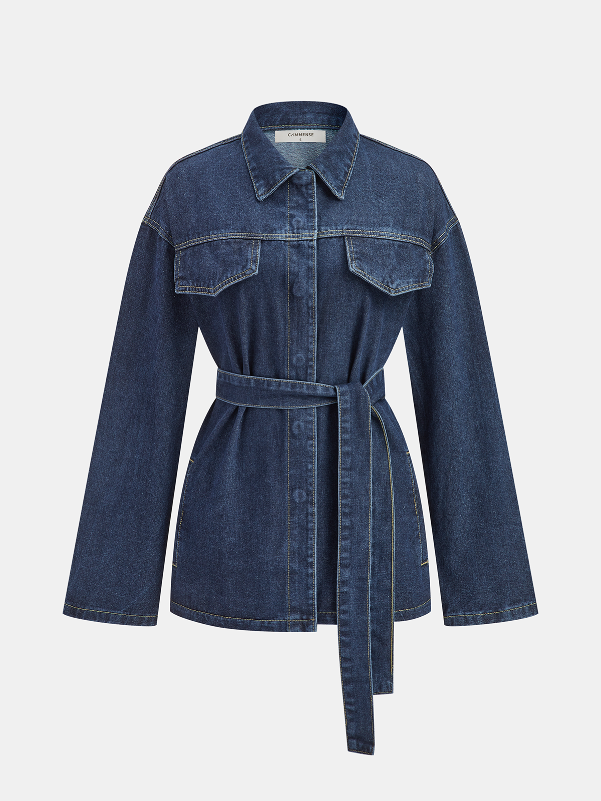 Dames Denim Jas Regular Fit met Riem Blauw