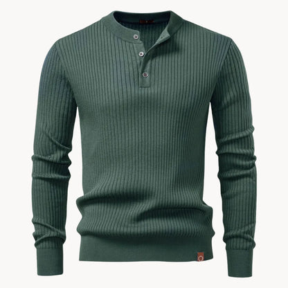 Ribgebreide trui met ronde hals en knoopsluiting