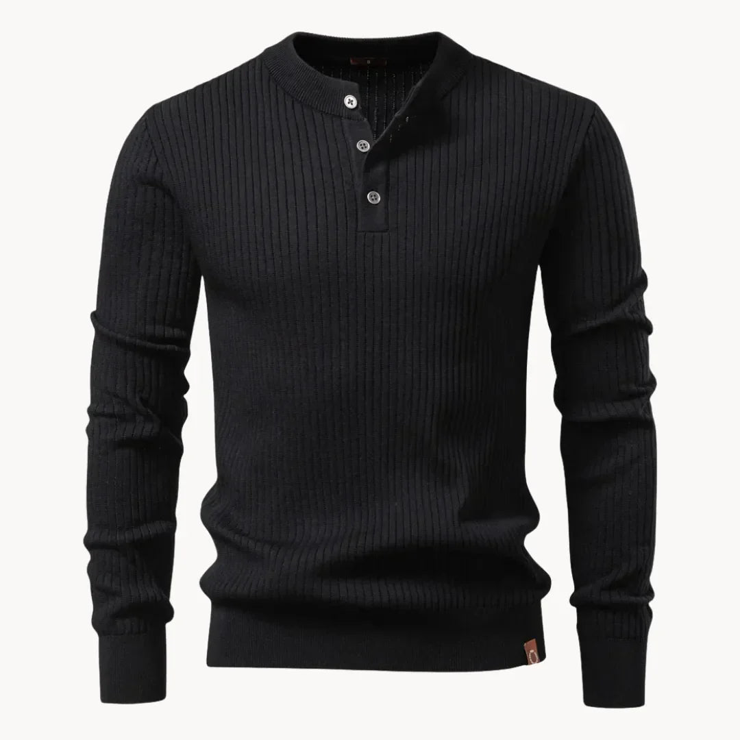 Heren Trui Ribbrei Ronde Hals Knoopsluiting Casual - StudioMarella