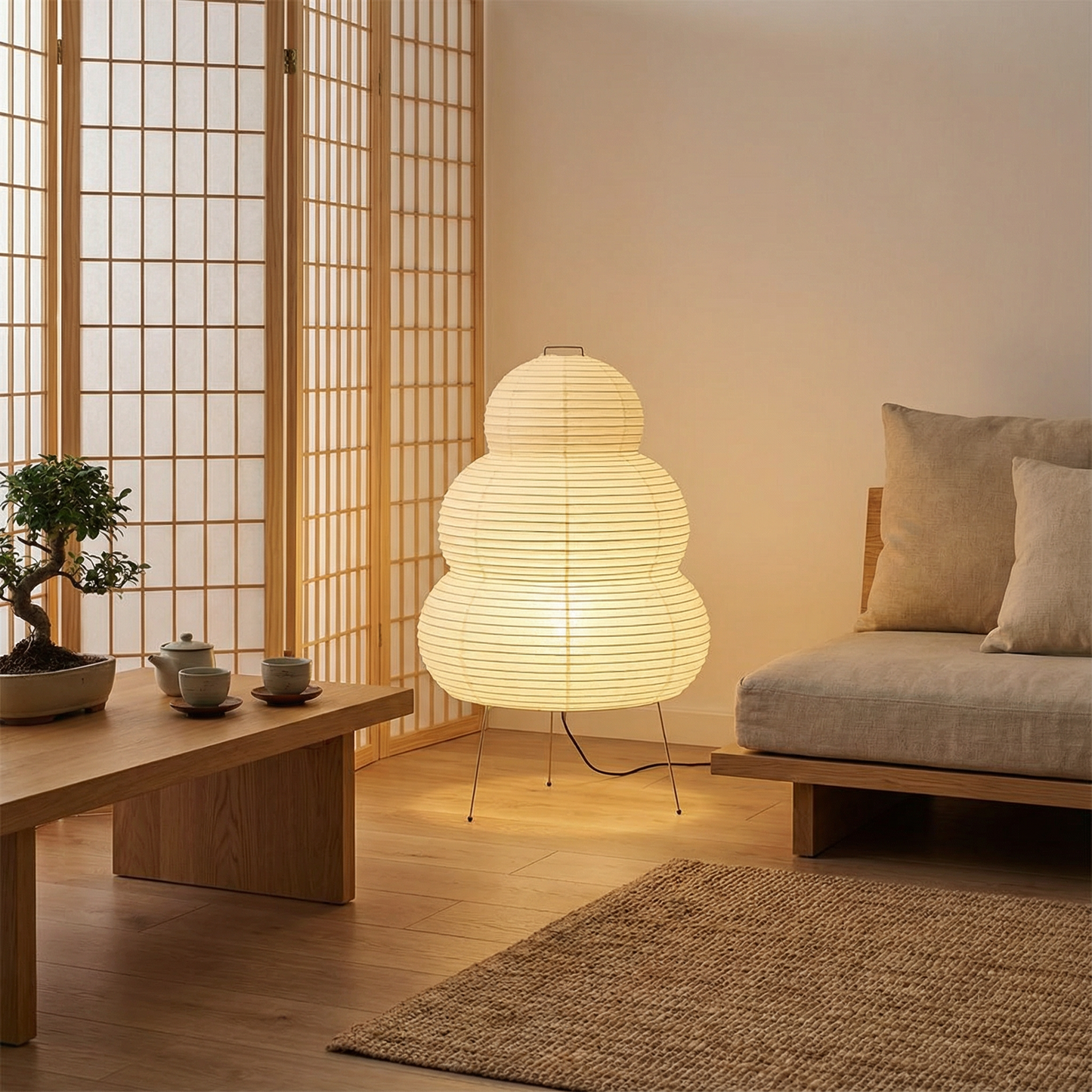 Rijstpapier staande lamp Ø40 x H23 inch wit woonkamer slaapkamer vloerlamp Japandi design sfeerlicht rijstpapier lamp