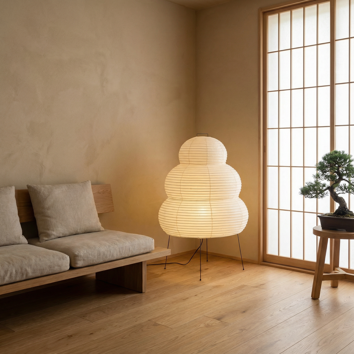 Rijstpapier staande lamp Ø40 x H23 inch wit woonkamer slaapkamer vloerlamp Japandi design sfeerlicht rijstpapier lamp