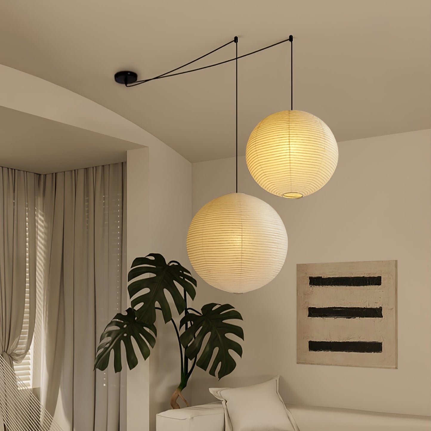 Japanse Mulberry Paper Hanglamp — Handgemaakte Washi Lampenkap Bol Sfeerverlichting