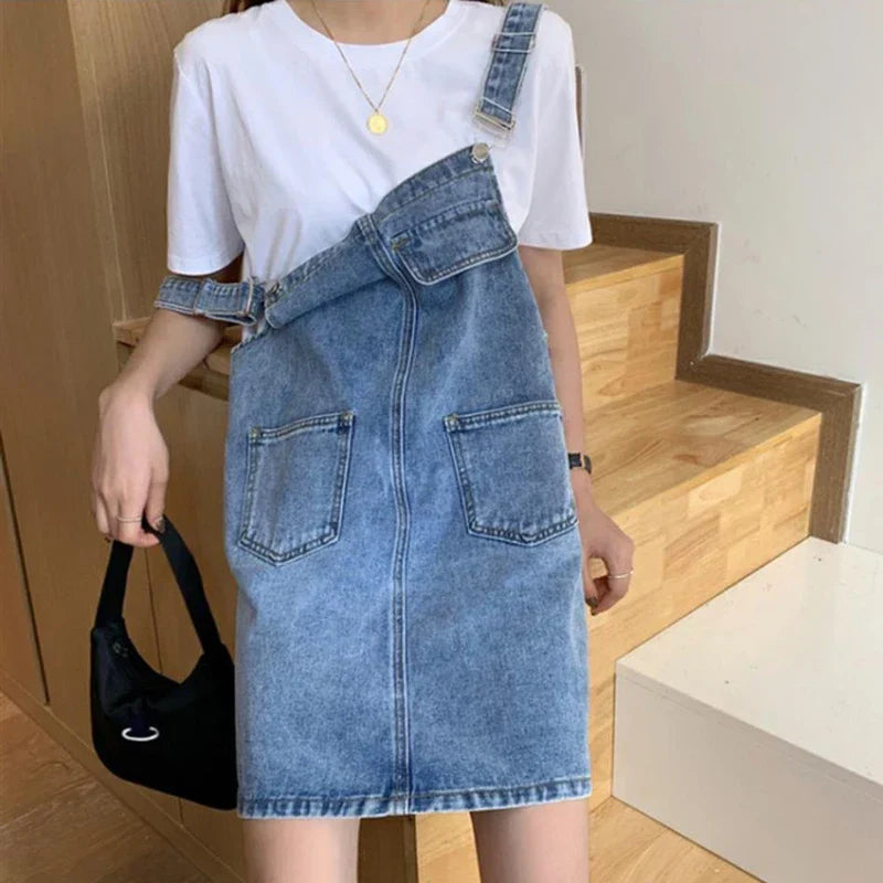 Mouwloze Denim Overall Jurk Koreaans Design