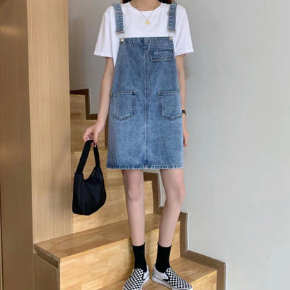 Mouwloze Denim Overall Jurk Koreaans Design