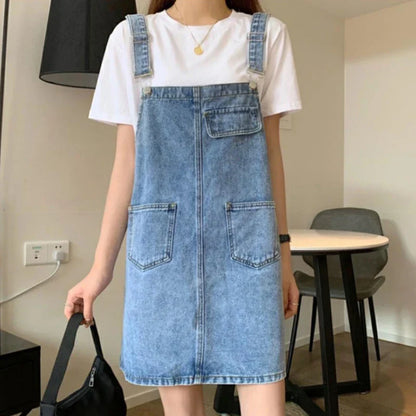 Mouwloze Denim Overall Jurk Koreaans Design