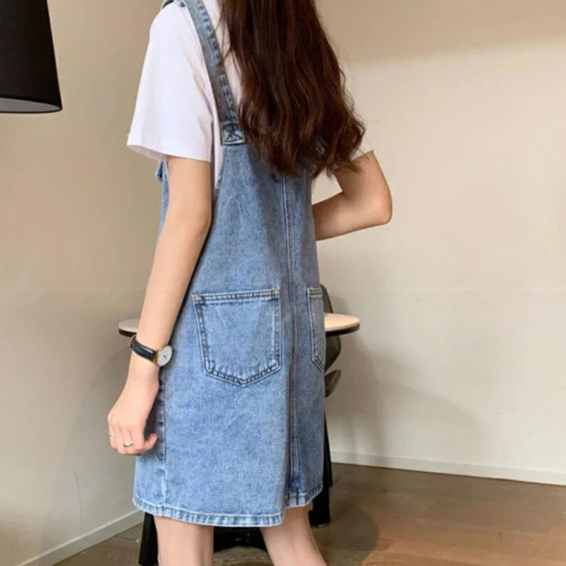 Mouwloze Denim Overall Jurk Koreaans Design