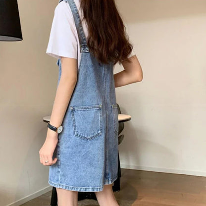 Mouwloze Denim Overall Jurk Koreaans Design