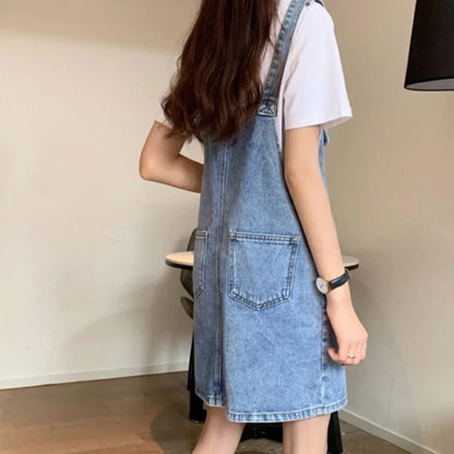 Mouwloze Denim Overall Jurk Koreaans Design