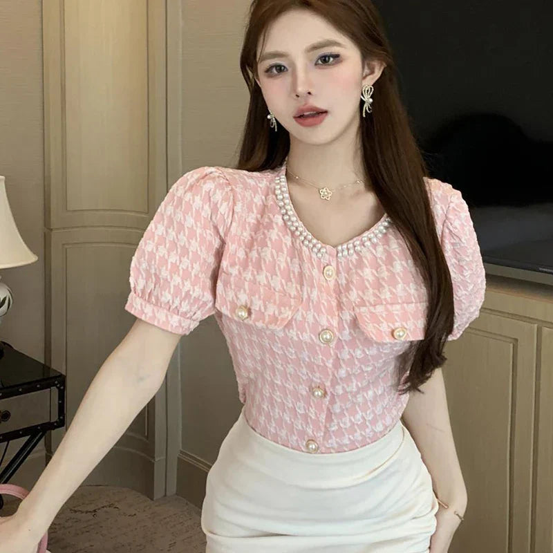 Kralen Blouse met Parel Details voor Vrouw