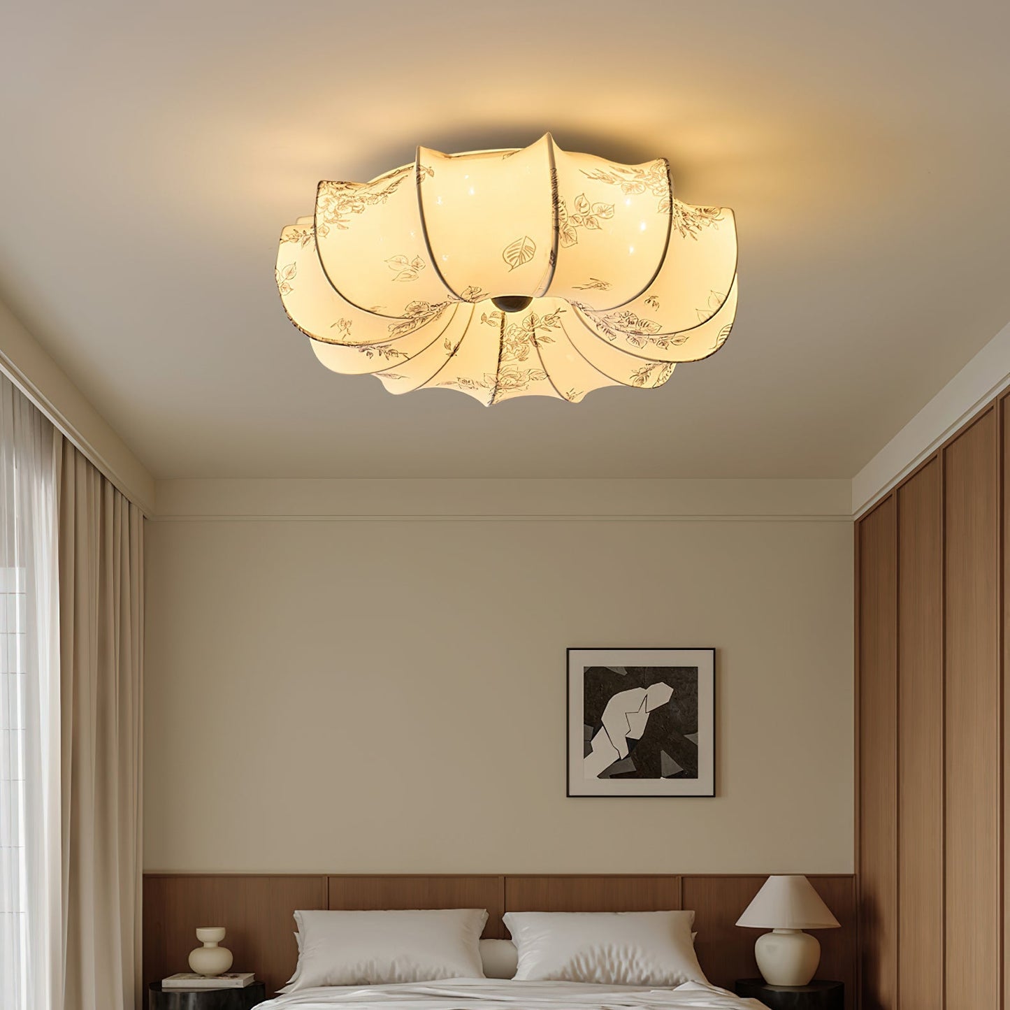 Stoffen Plafondlamp met Bloemenpatroon Natuurlijke Sfeerverlichting Scandinavisch Design Woon- en Slaapkamer Verlichting