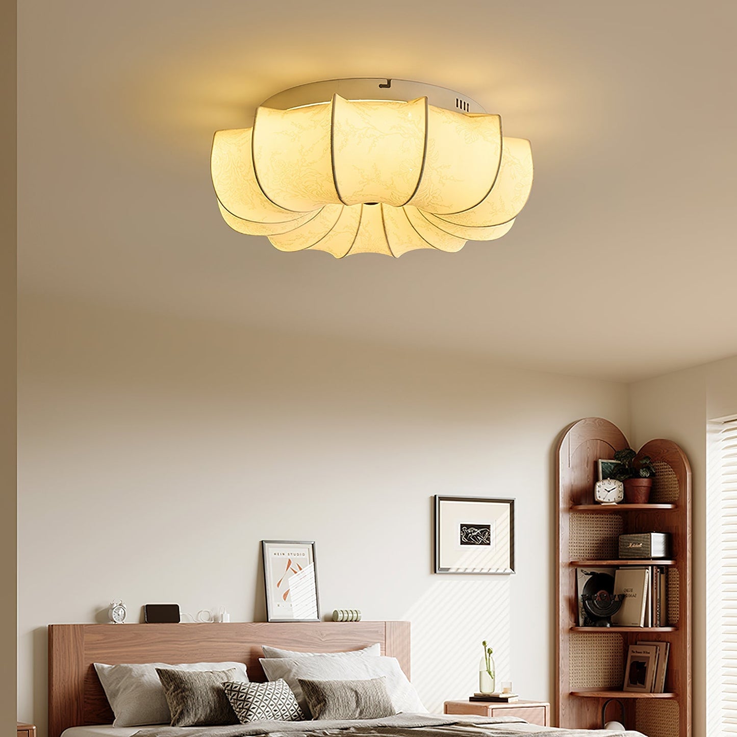 Stoffen Plafondlamp met Bloemenpatroon Natuurlijke Sfeerverlichting Scandinavisch Design Woon- en Slaapkamer Verlichting