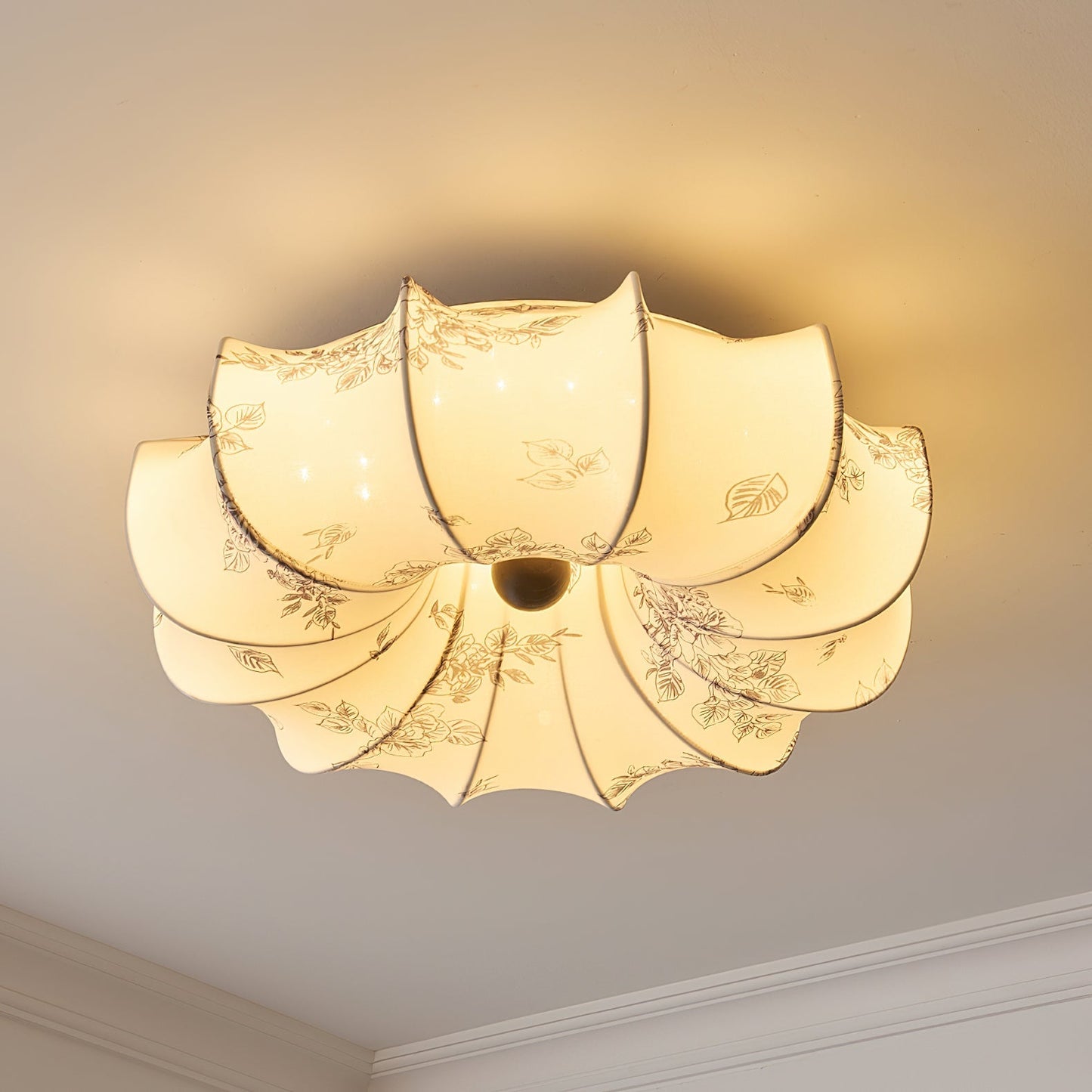 Stoffen Plafondlamp met Bloemenpatroon Natuurlijke Sfeerverlichting Scandinavisch Design Woon- en Slaapkamer Verlichting