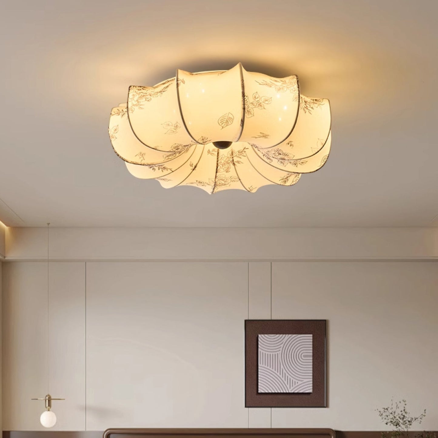 Stoffen Plafondlamp met Bloemenpatroon Natuurlijke Sfeerverlichting Scandinavisch Design Woon- en Slaapkamer Verlichting