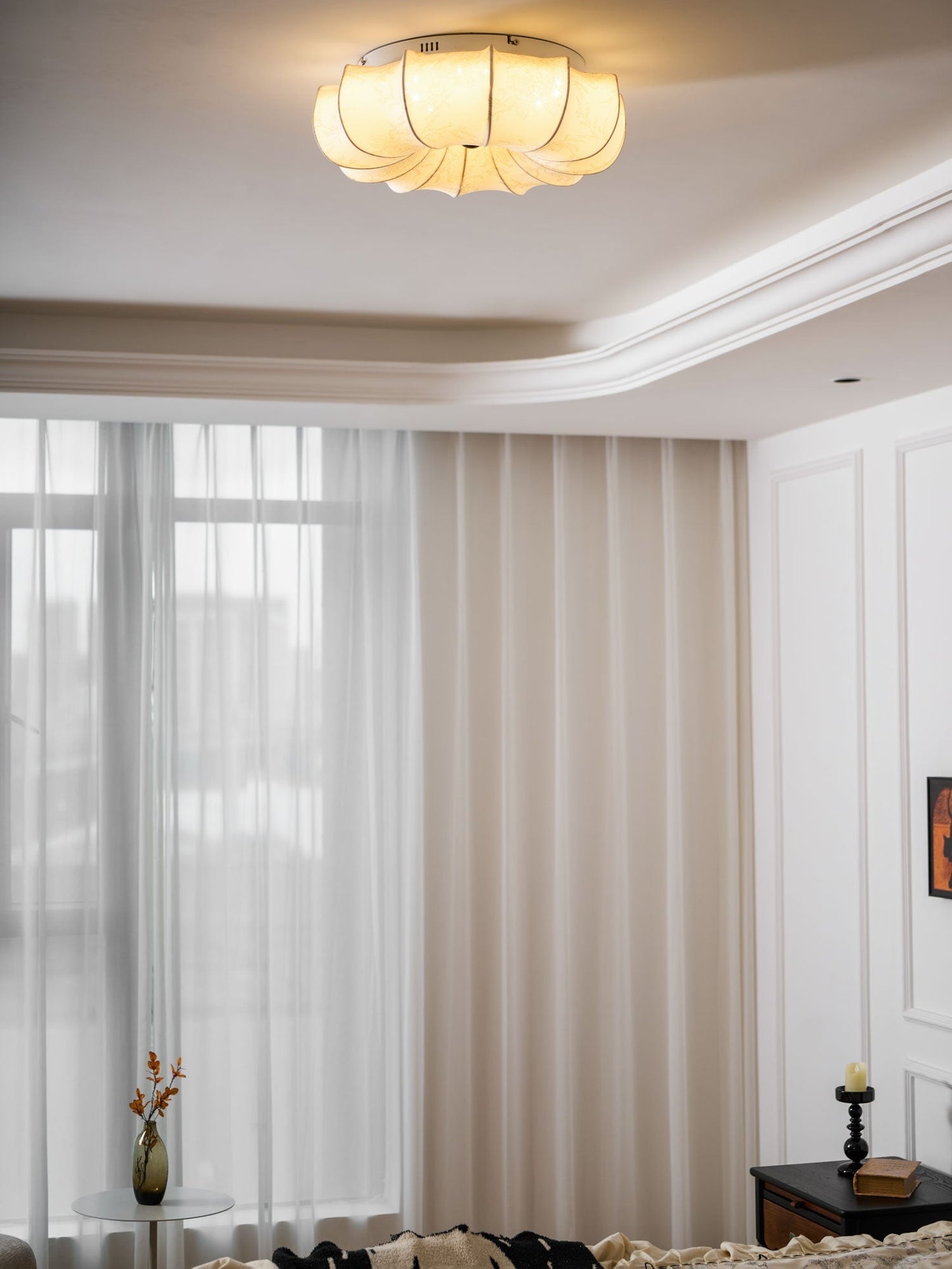 Stoffen Plafondlamp met Bloemenpatroon Natuurlijke Sfeerverlichting Scandinavisch Design Woon- en Slaapkamer Verlichting