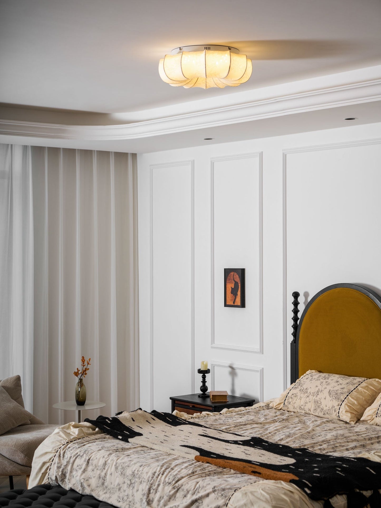 Stoffen Plafondlamp met Bloemenpatroon Natuurlijke Sfeerverlichting Scandinavisch Design Woon- en Slaapkamer Verlichting