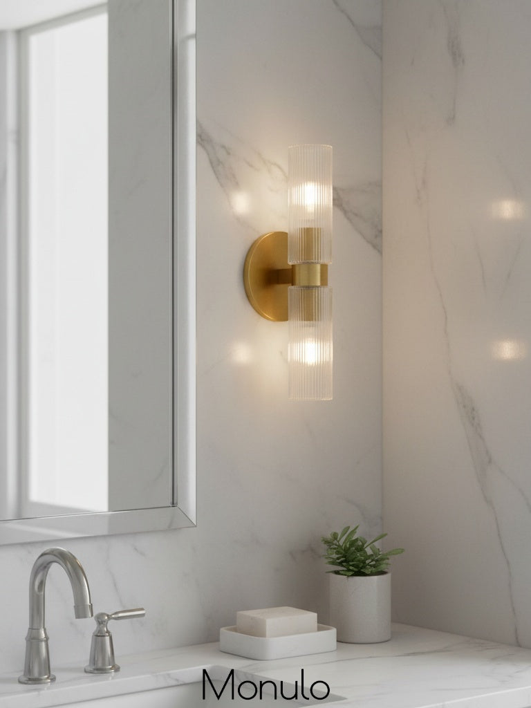 Wandlamp met dubbele geribbelde glazen buizen – hedendaagse wandverlichting voor hal en entree