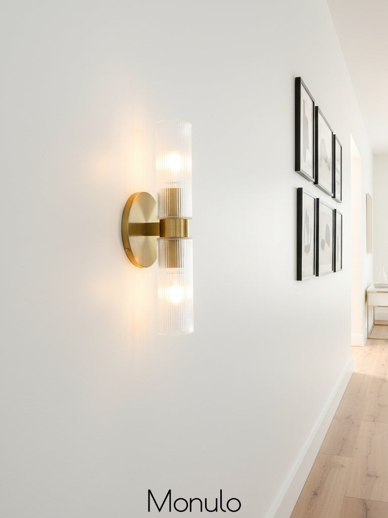 Wandlamp met dubbele geribbelde glazen buizen – hedendaagse wandverlichting voor hal en entree