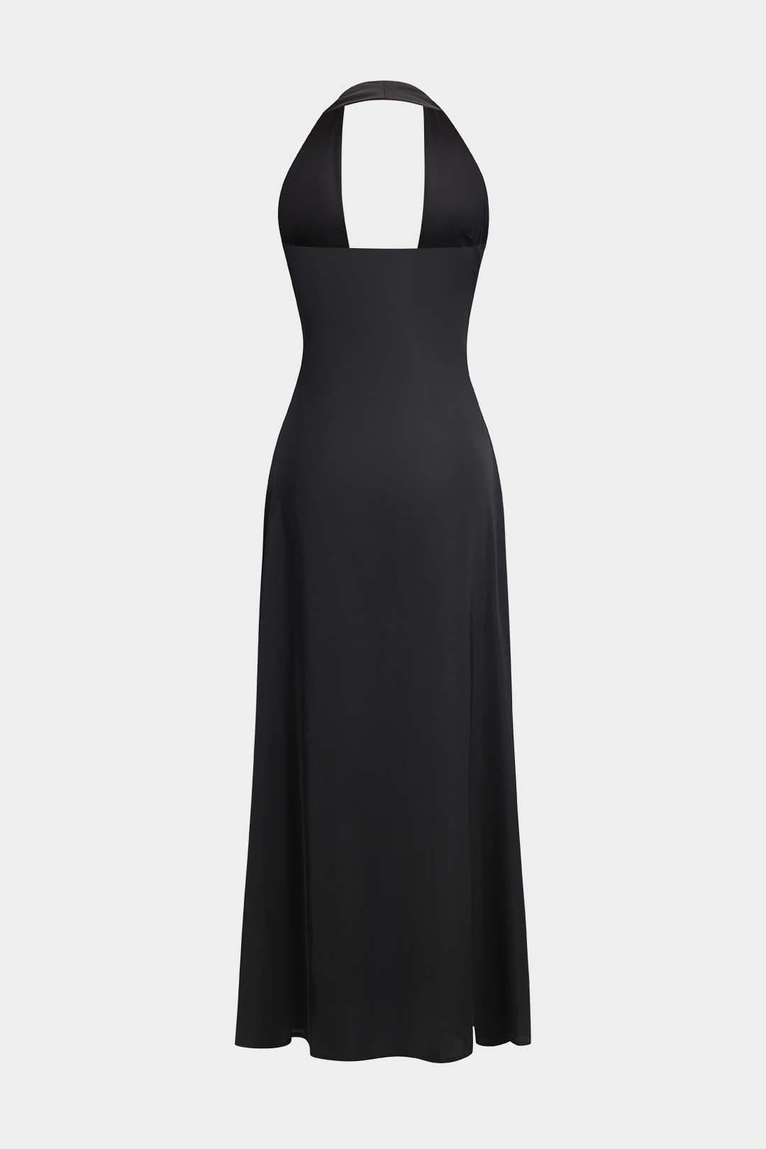 Zwarte Avondjurk voor Vrouw Maxi Halterneck Elegante Jurk