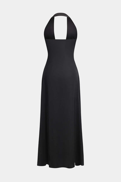 Zwarte Avondjurk voor Vrouw Maxi Halterneck Elegante Jurk