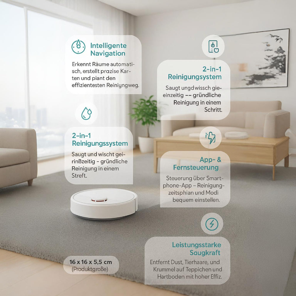 Compacte 2-in-1 Robotstofzuiger met Dweilen – Intelligente Navigatie & Automatische Vloerreiniging voor Hard Oppervlak