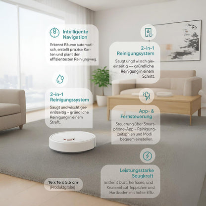 Compacte 2-in-1 Robotstofzuiger met Dweilen – Intelligente Navigatie & Automatische Vloerreiniging voor Hard Oppervlak