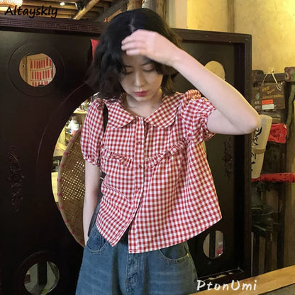 Rood Geruit Overhemd Vintage Stijl voor Mannen