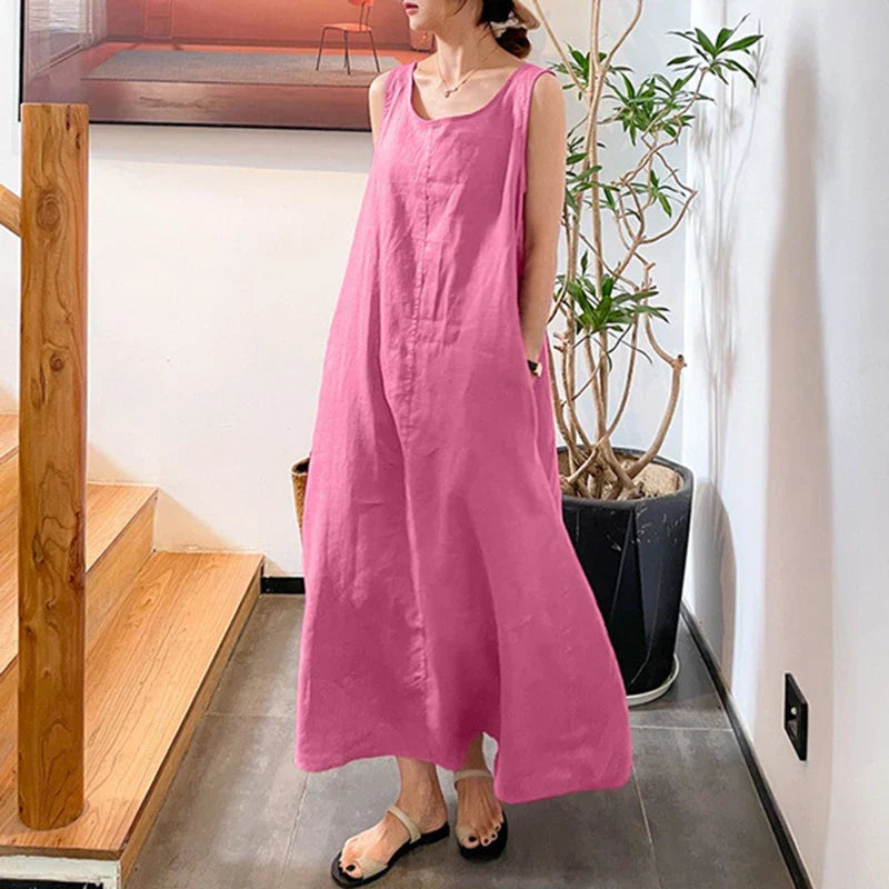 Lente Jurk Mouwloos met O-Hals Zomerse Stijl
