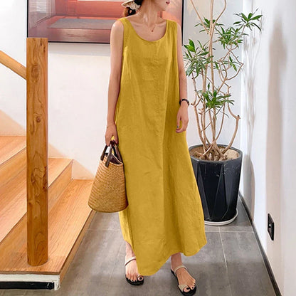 Lente Jurk Mouwloos met O-Hals Zomerse Stijl